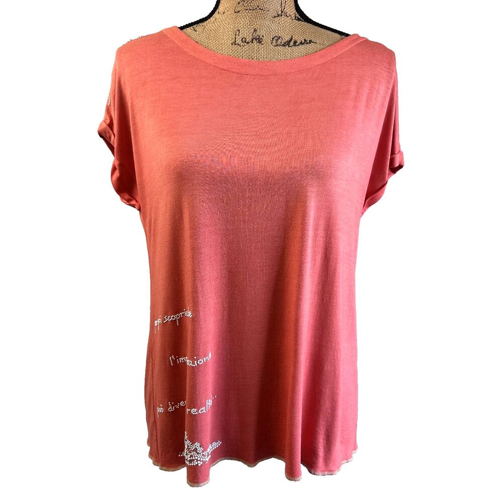 Elisa Cavaletti Coral Embellished Back Bow Top Blouse T-shirt Sz M